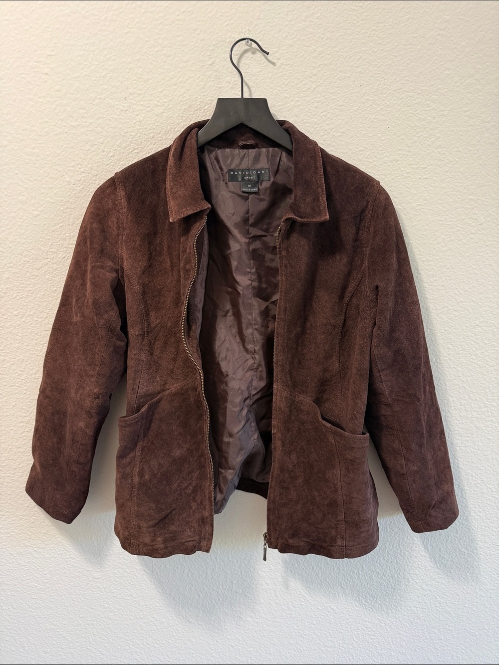 Vintage Suede Zip-Front Leather Jacket in Dark Brown
